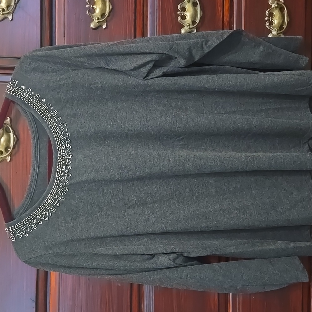 Charter Club Dark Heather Gray Embellished Long Sleeve Top